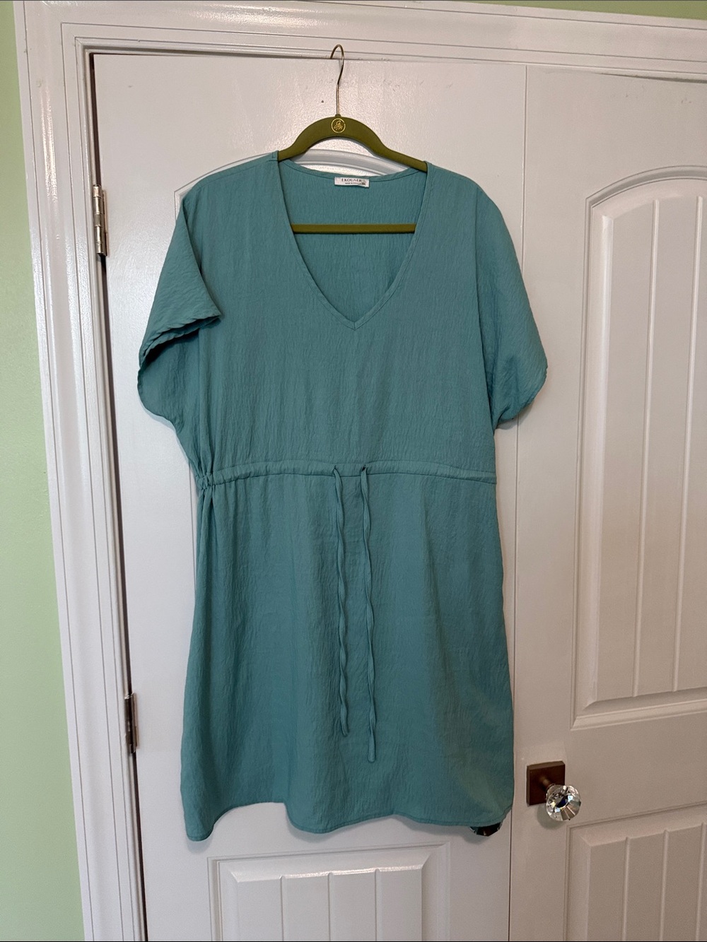 Relaxed V-Neck Teal Drawstring Swim Coverup